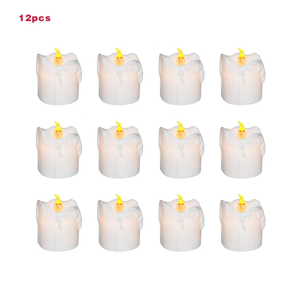 

12Pcs LED Flameless Candles Waterproof Tea Lights Wax Dripped Candles Home Room Decor HVR88