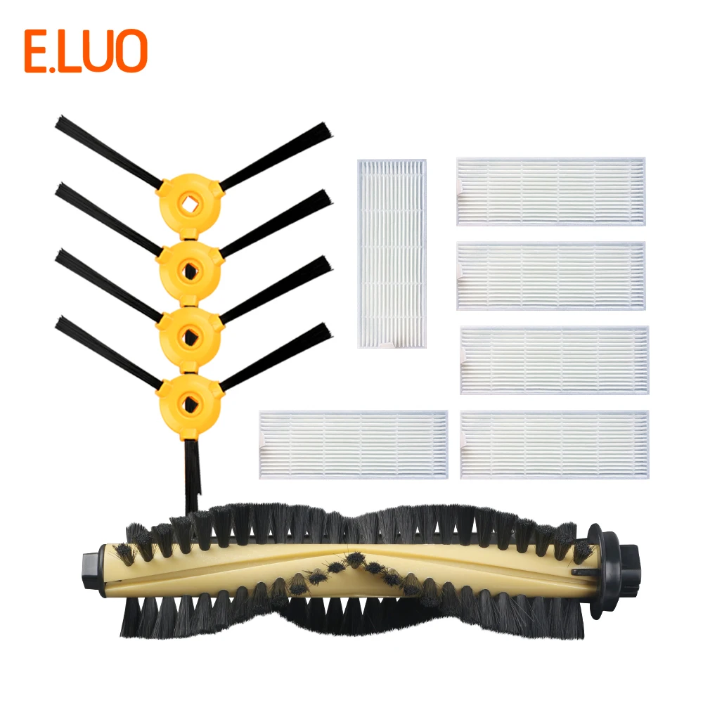 

E.LUO 1*Main Brush+8* HEPA Filter+4*Side Brush Suitable for Robot Vacuum Cleaner Parts LIFE A4 T4