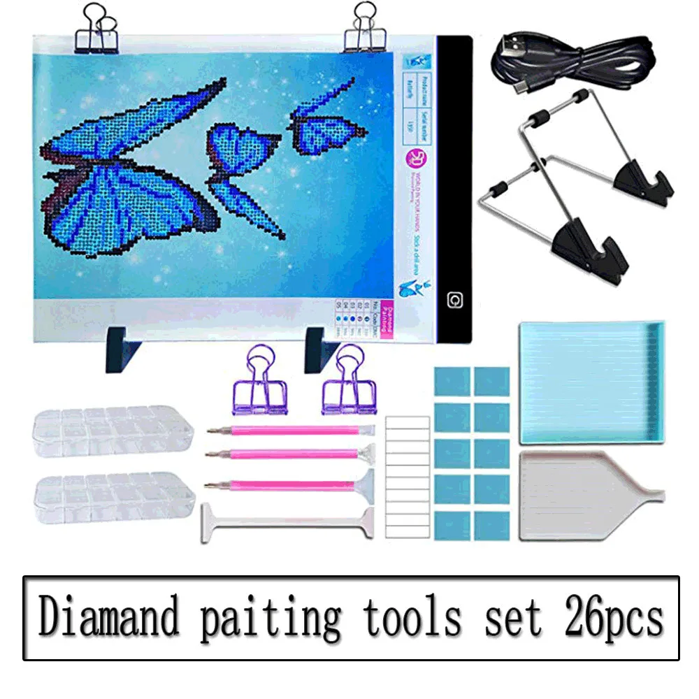 

AZQSD Diamond Embroidery Storage Box Diamond Painting Tool Kits A4 LED Light Tablet Pad Multifunctional Dimmable 26PCS/set