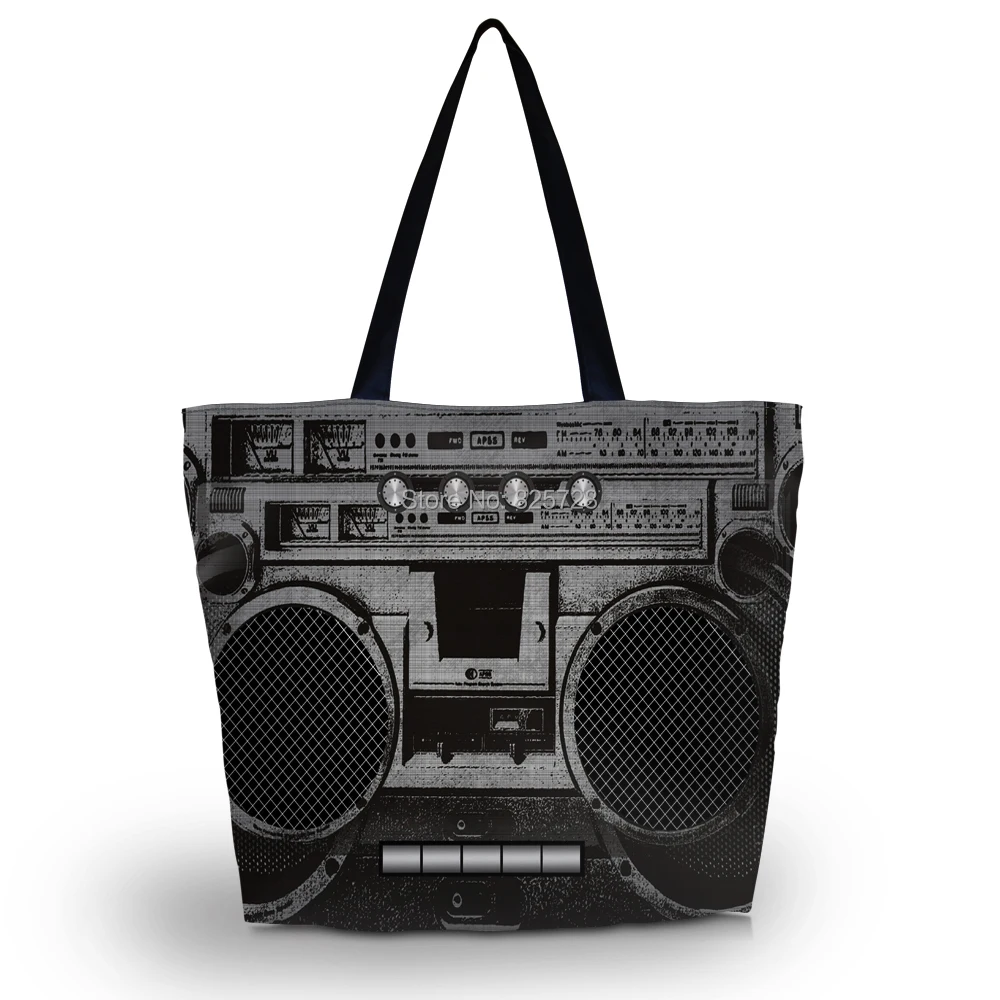 Cool BoomBox Foldable Shopping Bag Womens Girls Zip Soft Shoulder
