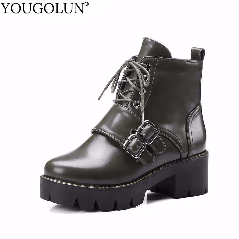 

YOUGOLUN Plus Size Autumn Platform Ankle Boots For Women Fashion Ladies High Heels Comfortable Lace up Buckle Riding Shoes #B090
