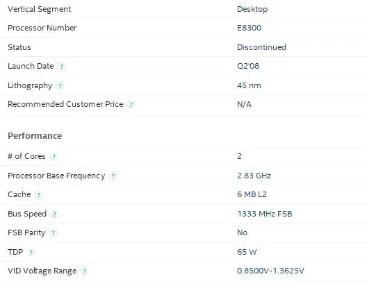 Двухъядерный процессор INTEL CORE 2 E8300 LAG 775 SOCKET 2,83 GHz/65 W/6 M/FSB 1333 для настольных ПК