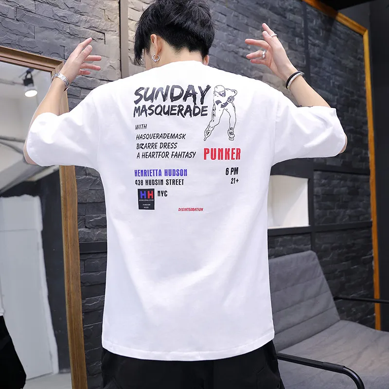2019 Мужская футболка корейская мода Повседневная футболка с принтом с коротким рукавом хип-хоп брендовая одежда дизайн плюс размер топики