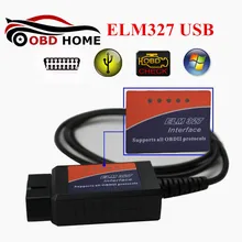 10 шт./лот OBDII ELM327 USB OBD2 ELM 327 V1.5 с 25K80 чип диагностический Интерфейс читатель кода ELM327 USB Пластик для Windows