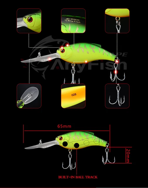 ANYFISH WOBBLER 65SDR Fishing Lures Dive depth 4m Hard Aritificial