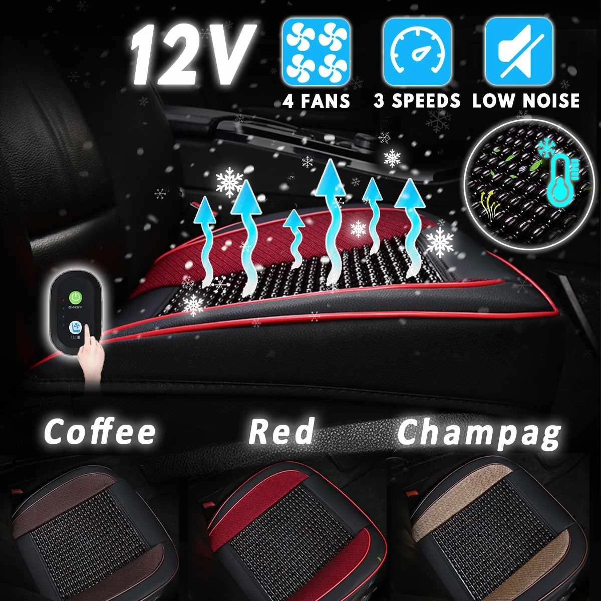 

adjustable 12V 4 Fan 3 Speed Cooling Wooden Beads Car Seat Cushion Mesh Fabric Cover Air Ventilated Fan Conditioned Cooler Pad