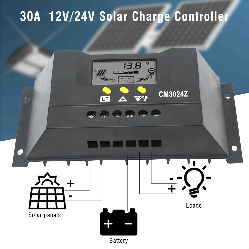 

12V 24V 30A PWM Solar Charge Controller LCD Display Battery Charge Controller Timing Solar Charger Controller Regulator