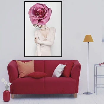 

Big Size Poster and Prints Women With Flower Oil Painting on Canvas Wall Picture Spray Painting For Home Decoration Art
