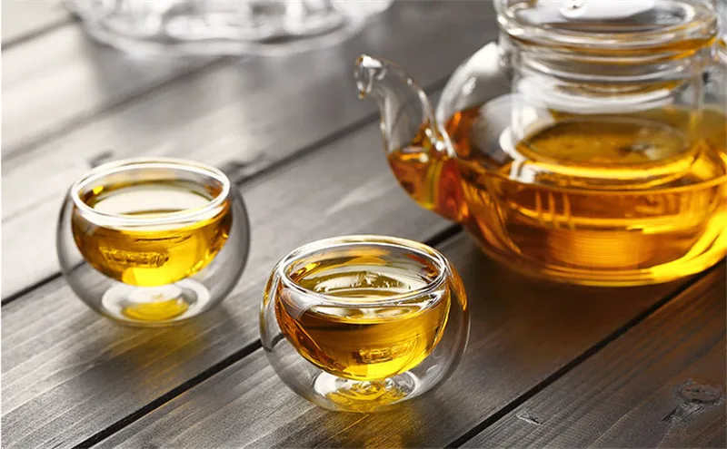 Hot sales! Handmade Tea Sets 6pcs Lot 50ml Heat Resistant Double Wall Small Glass Cup Chinese Kung Fu Tea Flower Tea Water Cup4