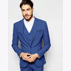 Новый костюм homme mariage Blue Мужские Пром Костюмы Жениха Смокинги 2017 Groomsmen Свадьба Блейзер мужчины костюм (Куртка + Брюки + жилет + Галстук)