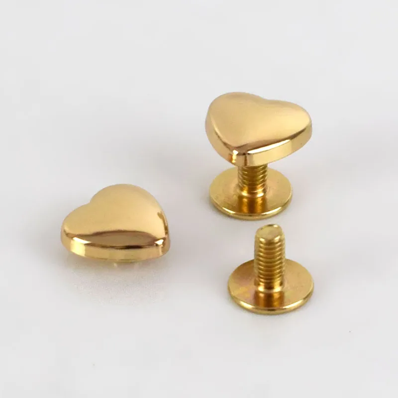 20Pcs 1x1cm Heart Rivet Screw For Bags Hardware Handbag Decorative Studs Button Nail Metal Buckles Snap Hook Leather Craft - Цвет: lightgold