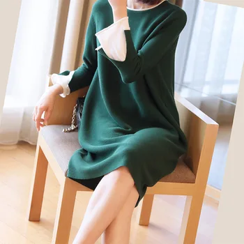 Spring virtual two temperament loose large size dress women's spring 2019 new long knit Spring virtual two temperament loose large size dress women's spring 2019 new long knit