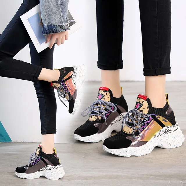 

2019 spring new women's shoes leather color matching platform casual shoes..