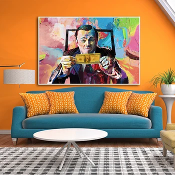 

Graffiti Art Large Canvas Painting movie The Wolf of Wall Street Leonardo DiCaprio Posters Print Wall Art Living Room Home Decor