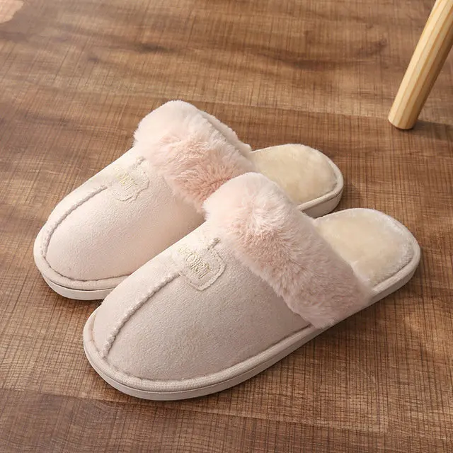 Home Winter Micro Suede Upper Fur Plush Warm Home Indoor Winter Leather Man Women Soft Slippers (9)