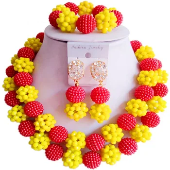 

New Style Red Opaque Yellow African Fashion Party and Festival Crystal Jewelry Sets 2C-ZZSJ-66