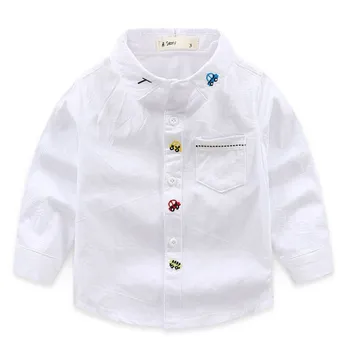 

2018 Boys Toddler Shirt Special Embroidery Car Baby Boys Shirts Long Sleeves Cotton Casual Clothes Fashion Buttoned White Blouse