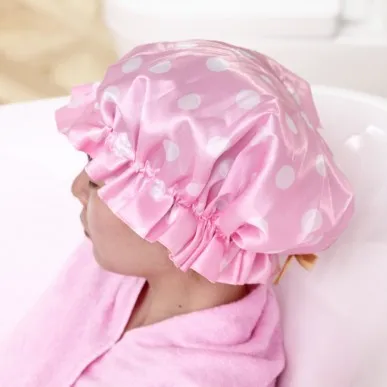 shower cap printed silk satin pleated side double ...