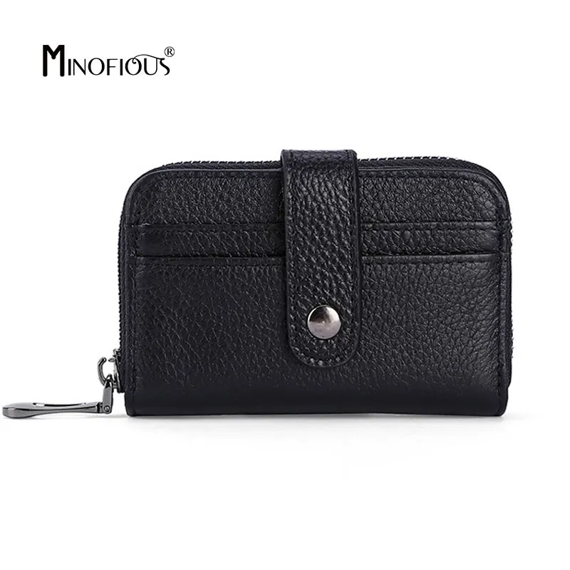 

MINOFIOUS Men Genuine Leather Card Holder Fashion Solid Card Bag for Women Real Leather Short Coin Purse Business Card Holder
