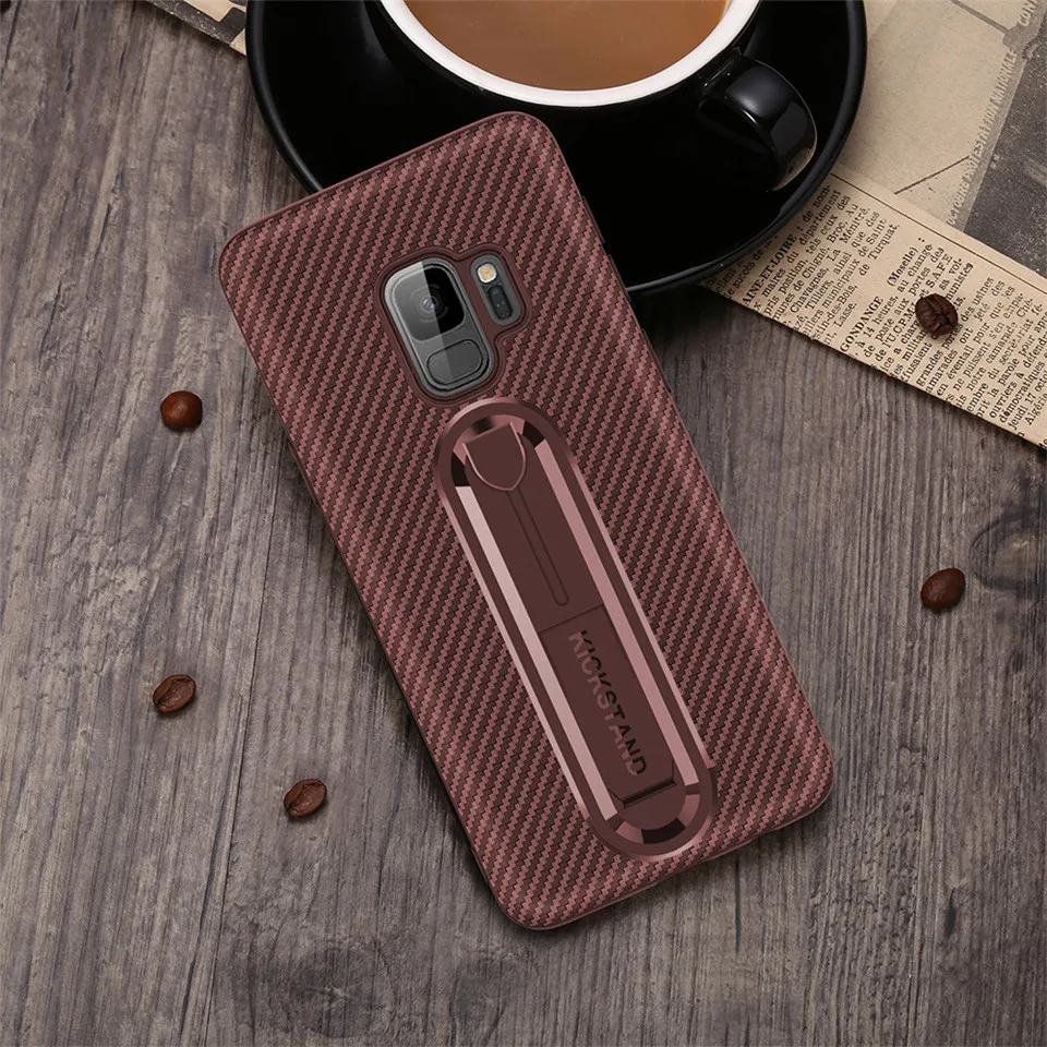Luxury Carbon Fiber Ring Kickstand Phone Back Case For SAMSUNG Note 9 Note 8 S9+ S8 Plus S7 Edge Soft TPU Shockproof Stand Cover (14)