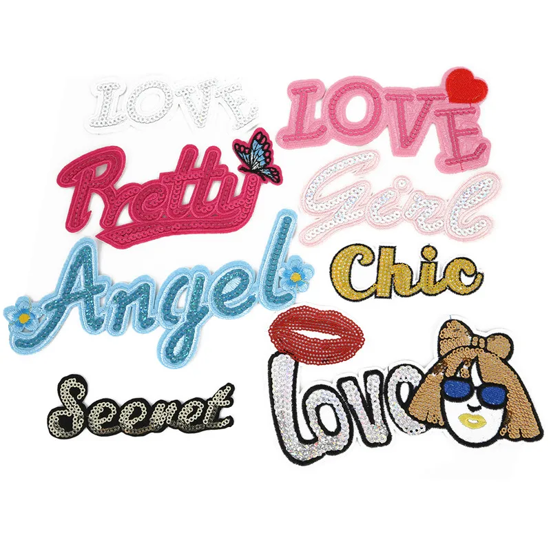 

1pc Multi-Size 'Love Chic" Patches Embroidery Glue Letters For Making Sew On Bag Clothes Pants DIY Accessories