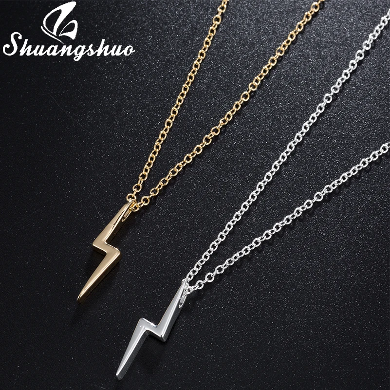 

Shuangshuo Trendy Long Lightning Bolt Necklace Women Elegant Lightning Necklaces & Pendants Long Chain Necklace Choker Jewelry