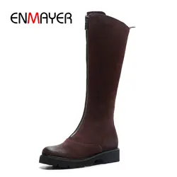 ENMAYER/Замшевые женские сапоги до колена с круглым носком, botas mujer invierno, зимние сапоги, Size34-39, ZYL1857