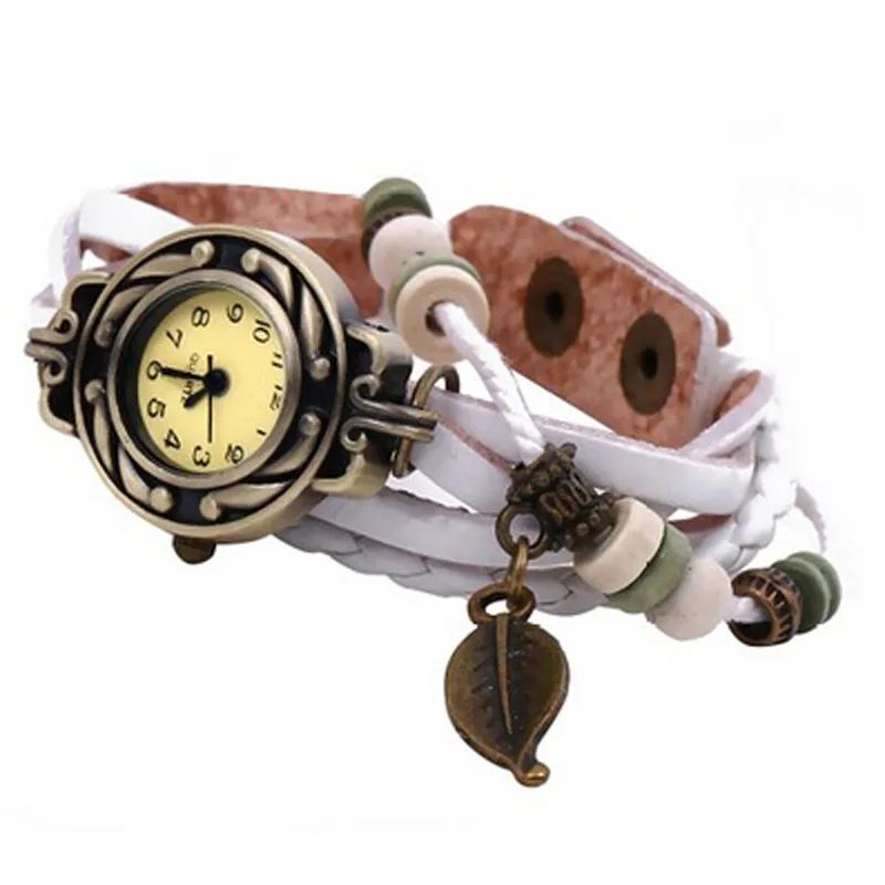 

2019 Watch women Luxury Brand Women Girl Vintage Watches, Bracelet Wristwatches leaf Pendant White clock gift dropshipping