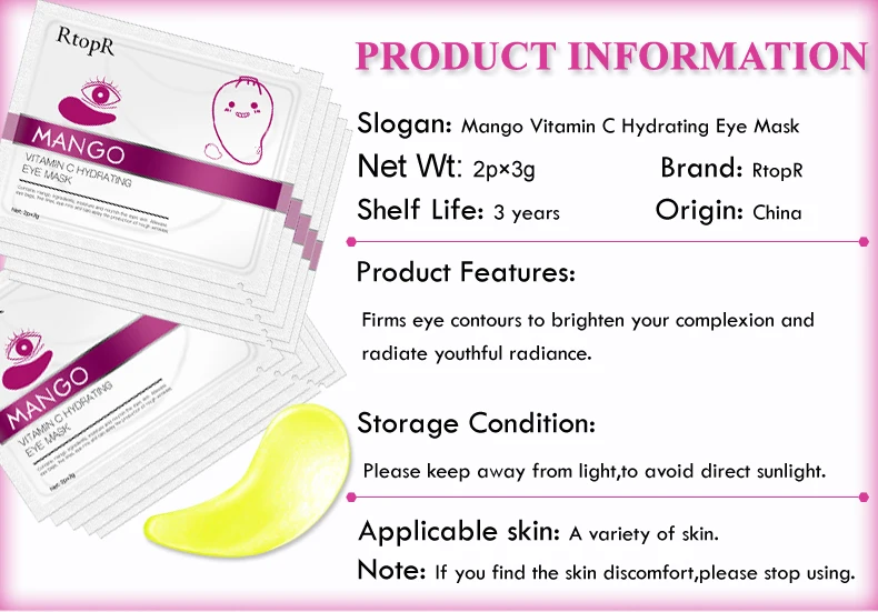 RtopR20pcs = 10 пар манго витамин C увлажняющая маска для глаз против морщин лифтинг глаз кожи удаление темных кругов выцветания тонкой линии