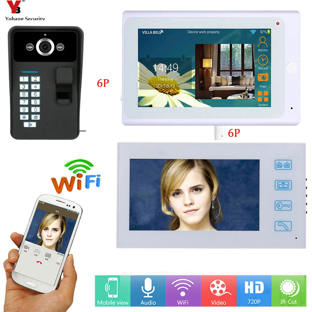 

YobangSecurity White 2x 7 Inch Monitor Wifi Wireless Fingerprint RFID Password Video Door Phone Doorbell Camera Video Intercom