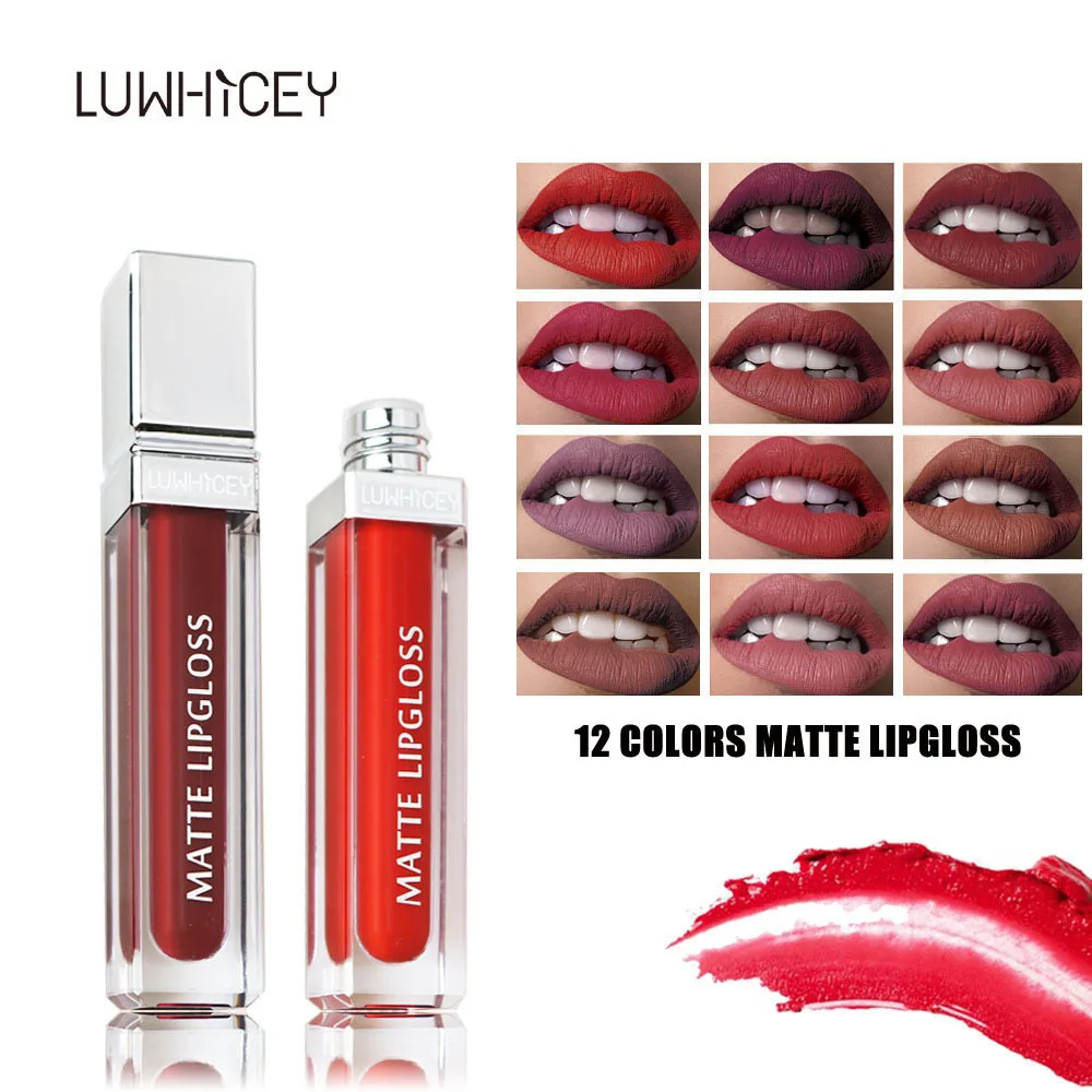 

12 color Matte Liquid Lip Gloss Makeup waterproof brown red Lips Cosmetic Beauty Long Lasting Make Up Matt nude Lip Gloss