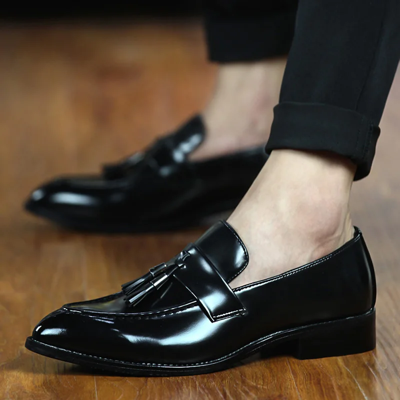 

designer man tassel mens shoes brown luxury brand loafer ballet flats pointed toe male footwear 2018 oxford dress shoes for men