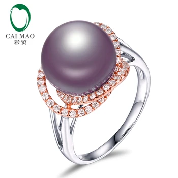

New collection 18k Gold precious 11-12mm Round Freshwater Pearl Ring 0.41ct Natural Diamond manufacturer