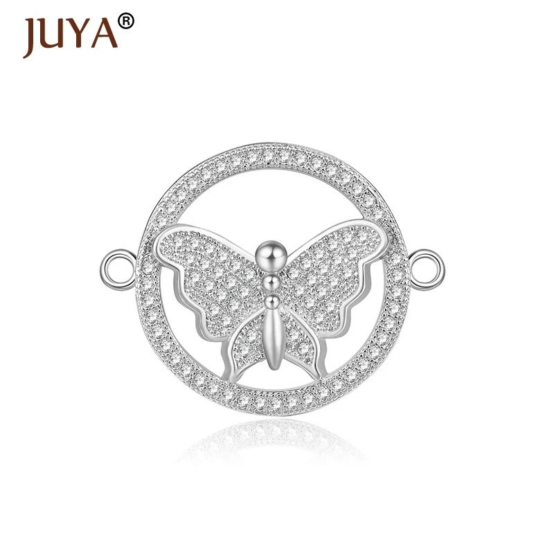 

Gold filled findings Micro Pave Zircon Rhinestone Copper Accessories Circle Inside Butterfly Connectors For Jewelry Making