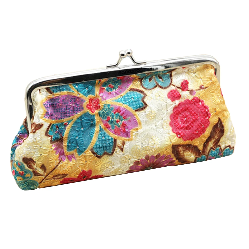 New Women's Coin Purse Cotton Embroidery Flower Handbag Hasp Pouch Wallet Money Bag Carteira кошелек женский bolsa feminina 3