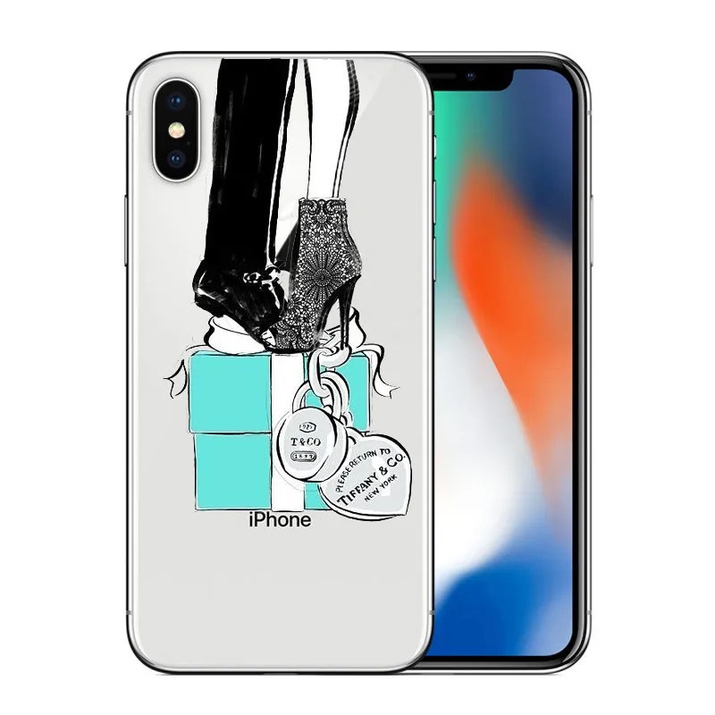 Модный чехол в синей коробке для девочек iPhone X, 8, 7, 6, 6s Plus, 5, 5S, SE, XR, XSMax, жесткий чехол для телефона с котом и кофе - Цвет: Прозрачный