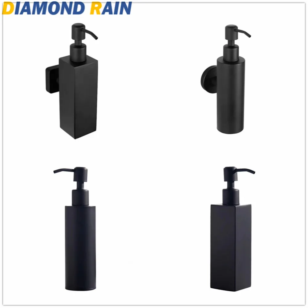 

Wall Mounted/Stand 304 Stainless Steel Black Matte Liquid Soap Dispenser Square/Round Contemporary Bathroom Holder 200ml DR-45