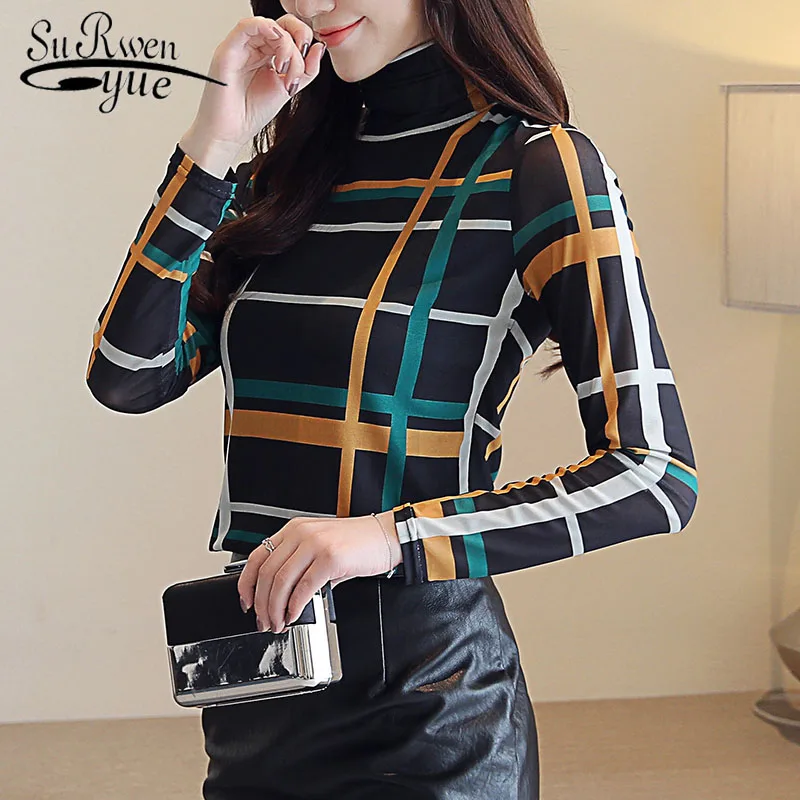 

Plus size fashion women blouse 2018 long sleeve womens tops and blouses plaid blouse vintage striped female clothes 1397 45