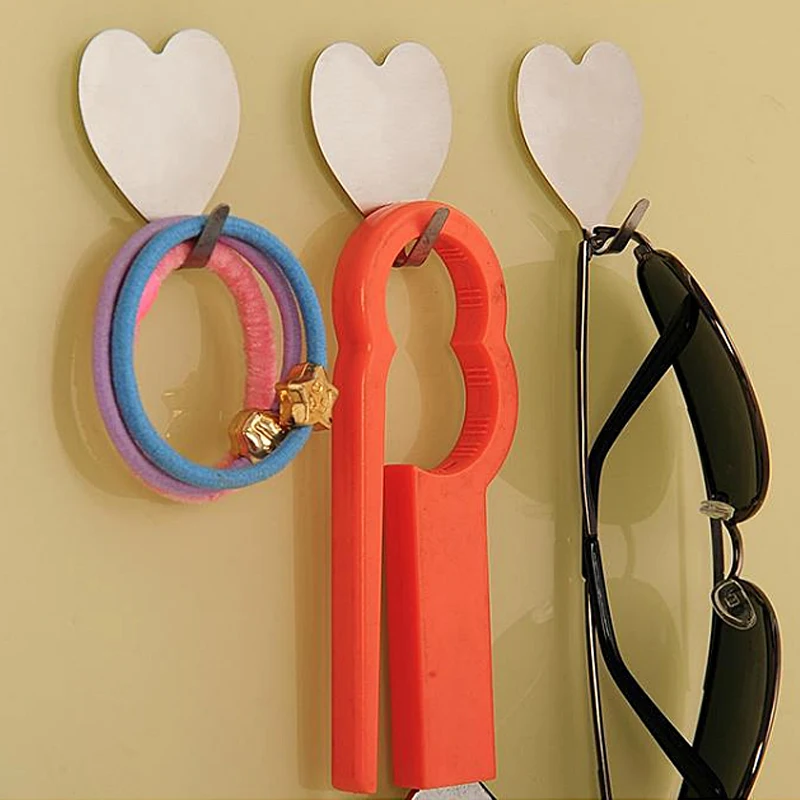 

Stainless Steel Hook Fashion Door Kitchen Hook Bathroom Kitchen Toilet Romantic Heart Shape Adhesive Hanger Hook