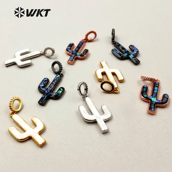 

MP060 WKT Strongly Push Plant Shape Pendant With CZ Pave And Abalone Shell White Shell Pendant For Jewelry Design Pendant