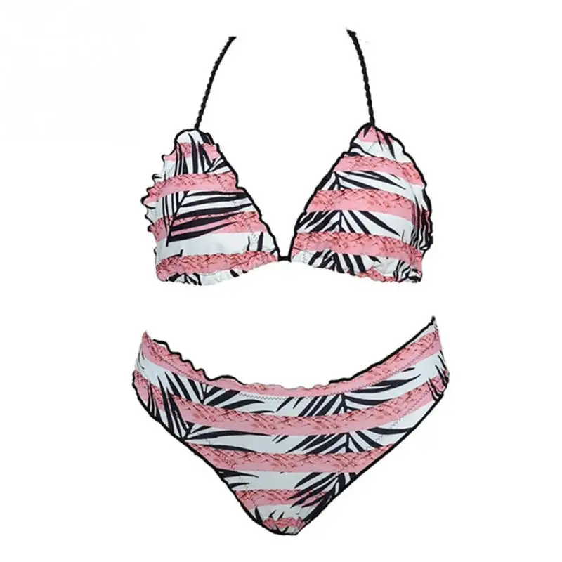 

Strap Stripe Printed Gift Padded Bra Adults Sexy Bikini Set Triangle Polyester Bathing Summer Split Swimsuit Women Beach