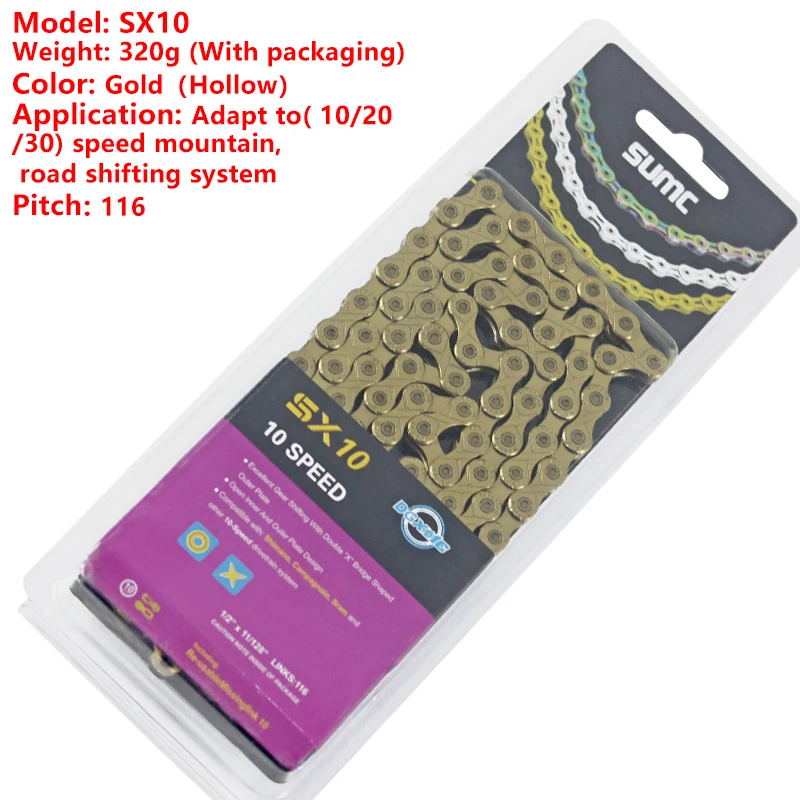 Top Sumc 116L Gold Bike Chain X8 X9 X10 X10sl X11SL Super Light For 8 9 10 11 12 Speed MTB/Road Bicycle Compatible SRAM 15