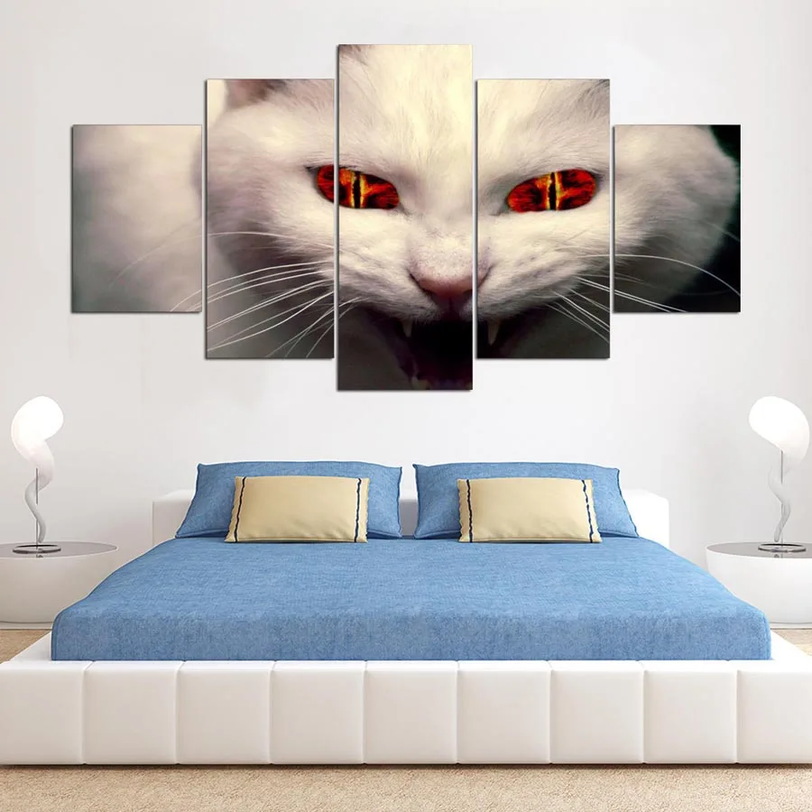 Print Painting For Living Room Home Decor Poster Cuadros 5 Panel Animal Cat Modular Pictures Poster Frame High Quality Canvas