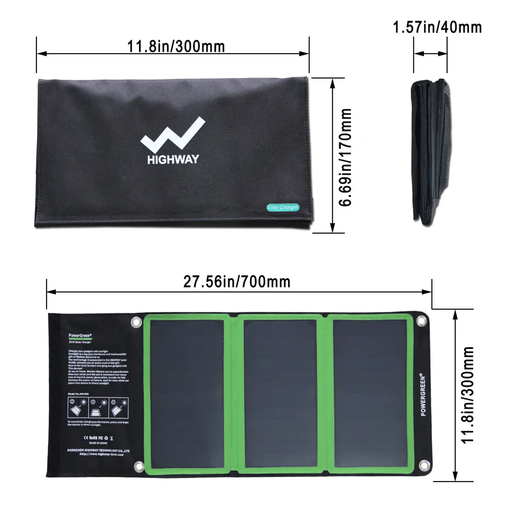 PowerGreen Складная Быстрая зарядка 21 Вт SUNPOWER солнечная панель Dual USB солнечное
