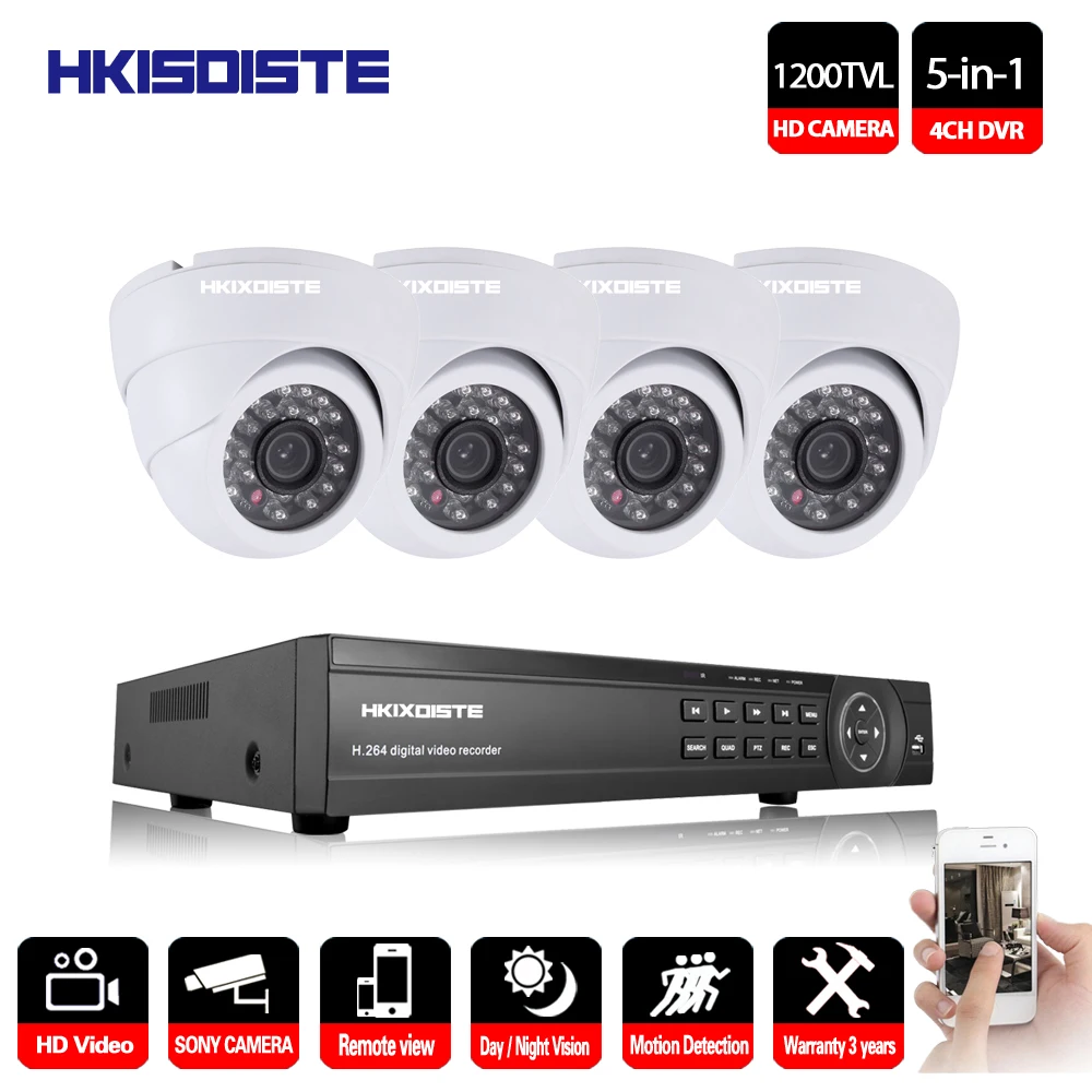 4CH 1080P HDMI DVR 1200TVL 720P HD купольная внутренняя камера безопасности Система 4 канала видеонаблюдения DVR Комплект ночного видения камера комплект