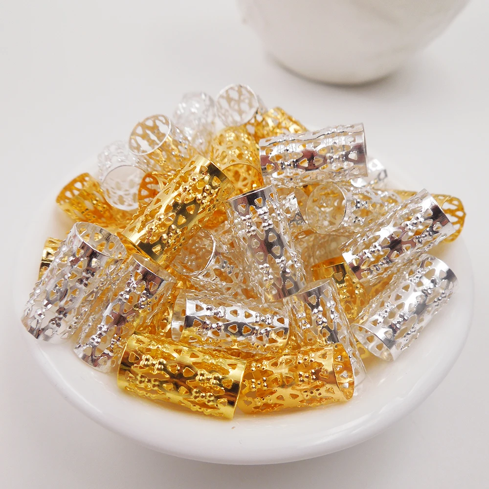 

100Pcs Gold Silver 16/8mm Plated hair braid dread dreadlock beads adjustable cuff clip 8mm hole clip+3pcs free hair styling diy