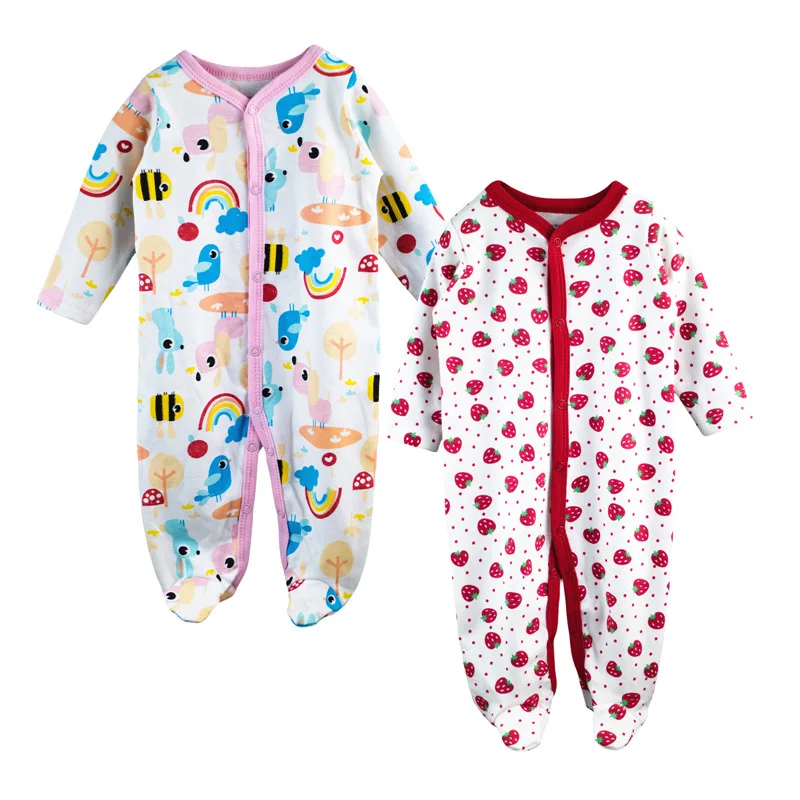 

2pieces/lot Baby Romper Long Sleeves Pajamas Cartoon Printed Newborn 100% Cotton Baby Girls Boys Clothes