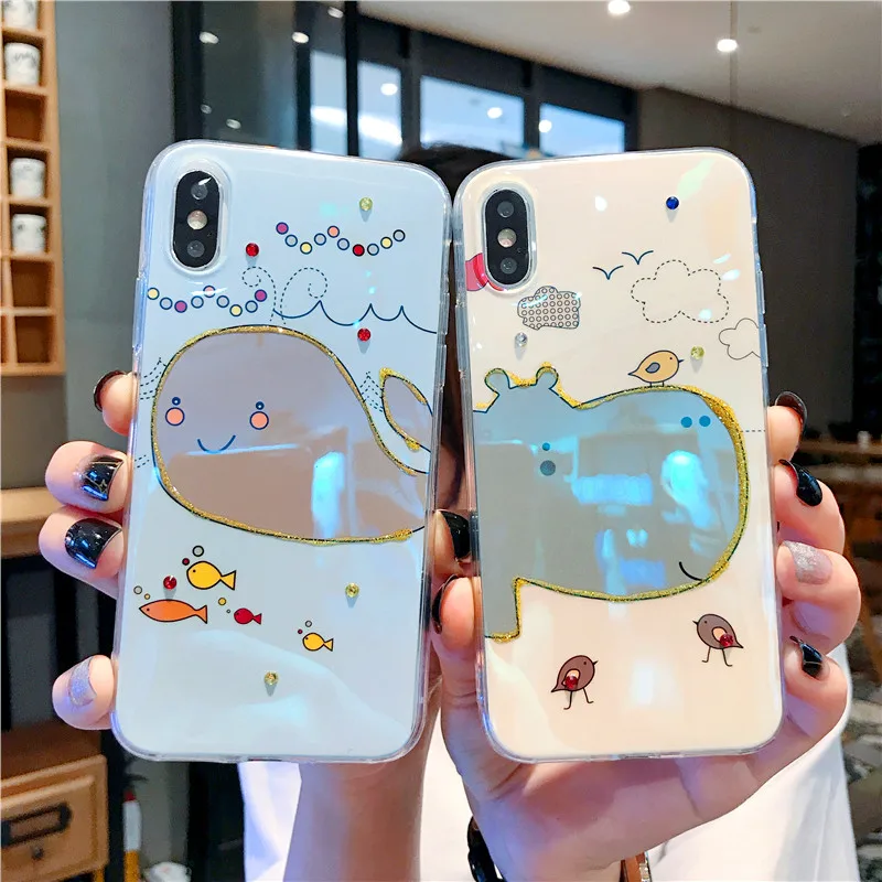 Чехол Hippopotamus Whale для iphone XS Max чехол XR X 8 plus чехлы телефонов с блестками 7 6 S |