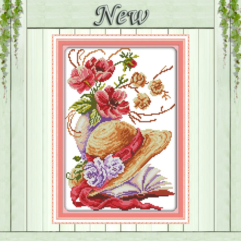 

Poppy flower hat,counted printed on the fabric DMC 14CT 11CT Cross Stitch kits,embroidery needlework Sets,hand made Home Decor