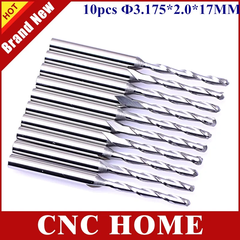 2mm Carbide CNC Bits 17mm End Mills Ball Nose Spiral Cutters Pack of 5